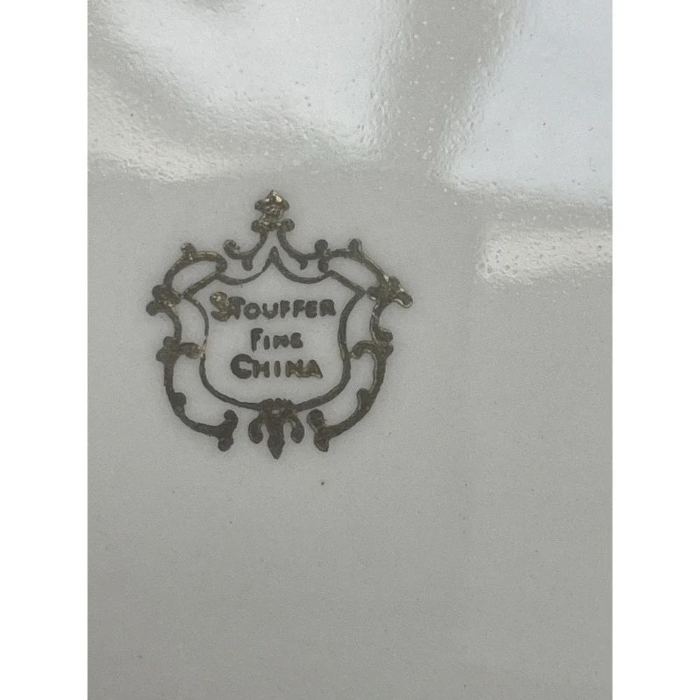 Vtg STOUFFER German SMALL GOLD LEAF Engraved OVER PORCELAIN TRAY Vanity Dish